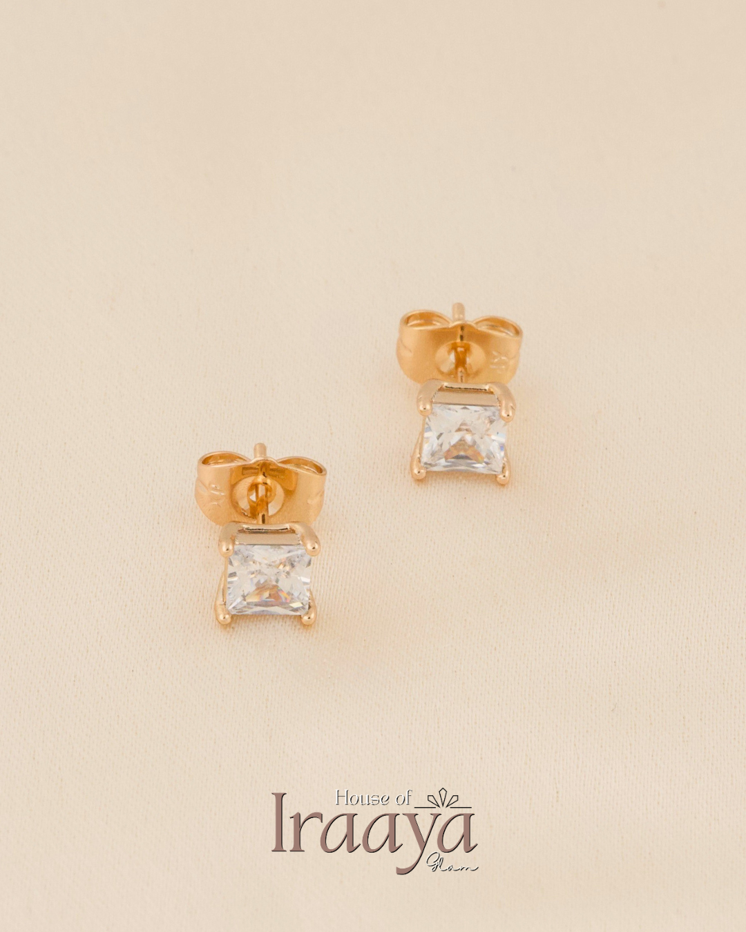 Gold-Plated Princess-Cut Stud Earrings