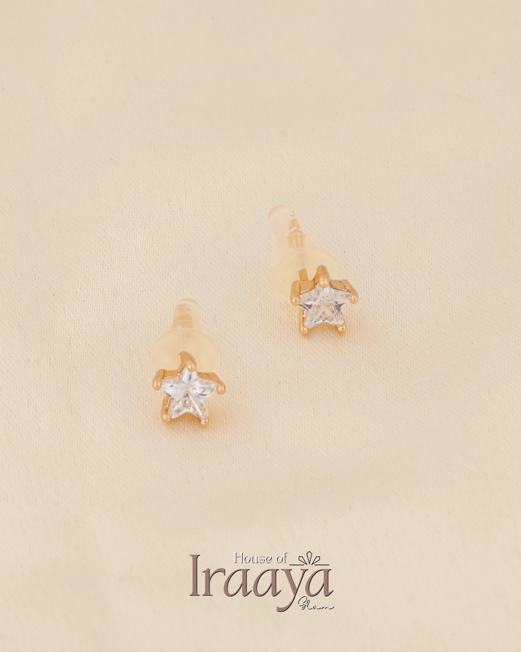 Star-Shaped Stoned Gold Stud Earrings