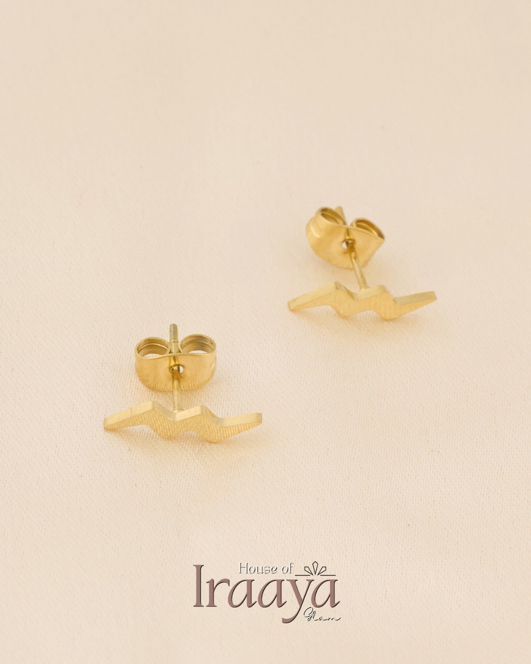 Gold Lightning Bolt Stud Earrings