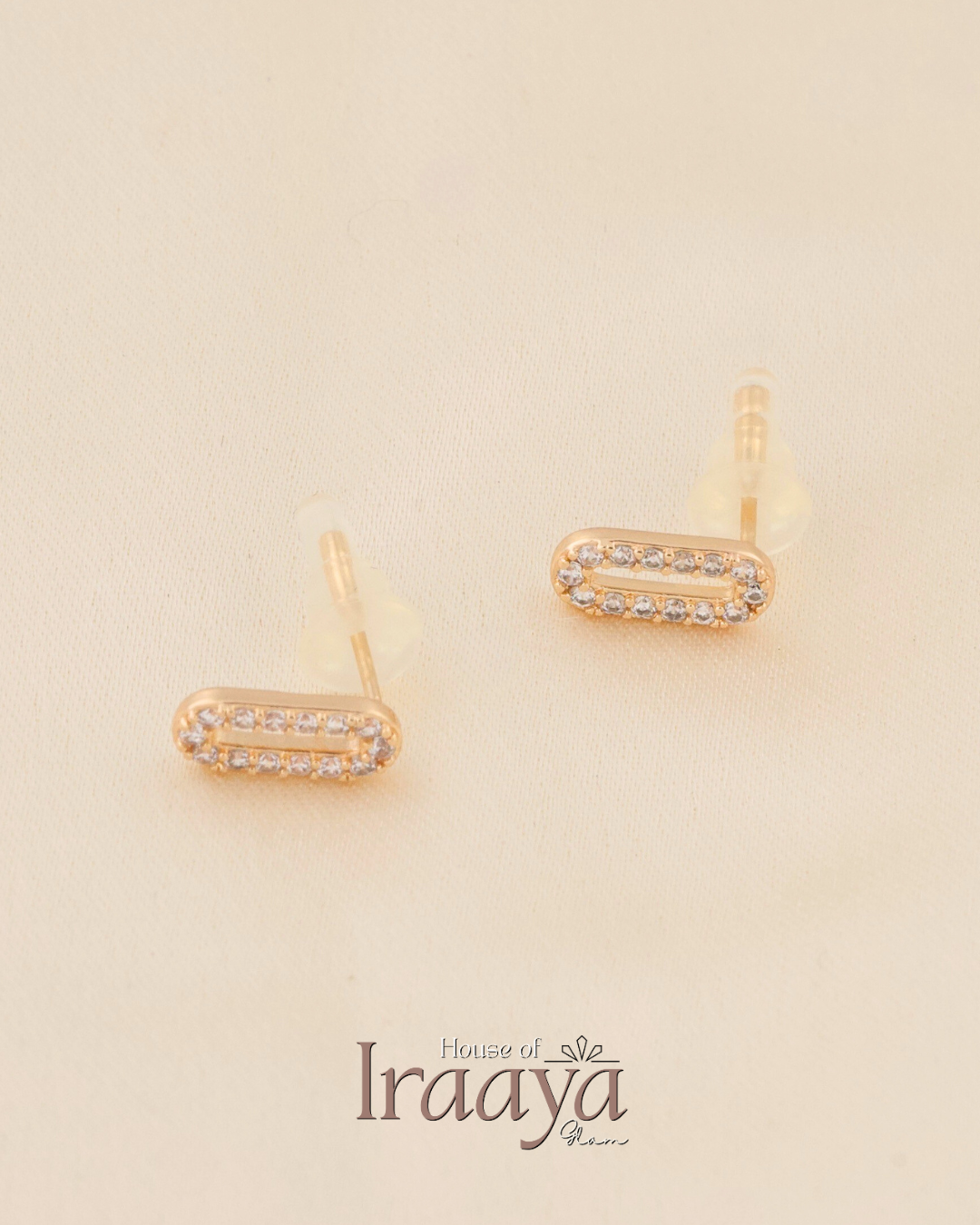 Gold Oval Crystal Stud Earrings