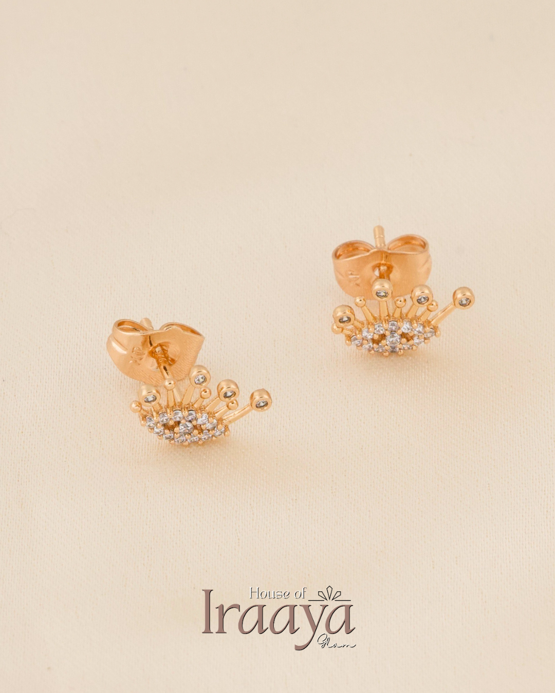 Crown-Inspired Gold Stud Earrings